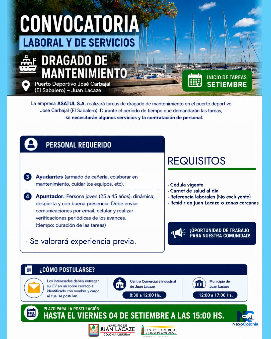 Convocatoria laboral y de servicios por tareas de dragado en el Puerto Deportivo de Juan Lacaze — fotografía 2 de 3